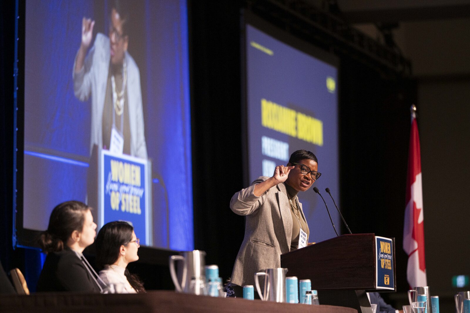 Roxanne Brown, international president of the United Steelworkers, addressing the opening plenary of the USW Women of Steel conference in Toronto, March 2026