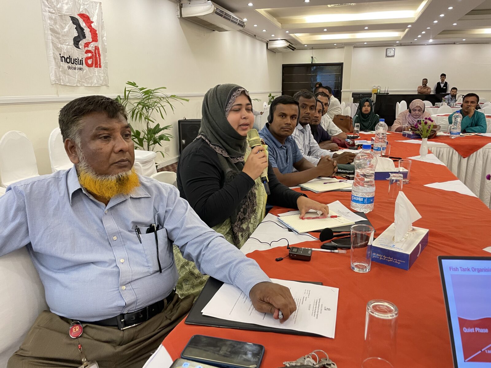 A participant speaks during the IndustriALL organizing workshop for the Bangladesh ship recycling sector, Chattogram, 18 June 2026